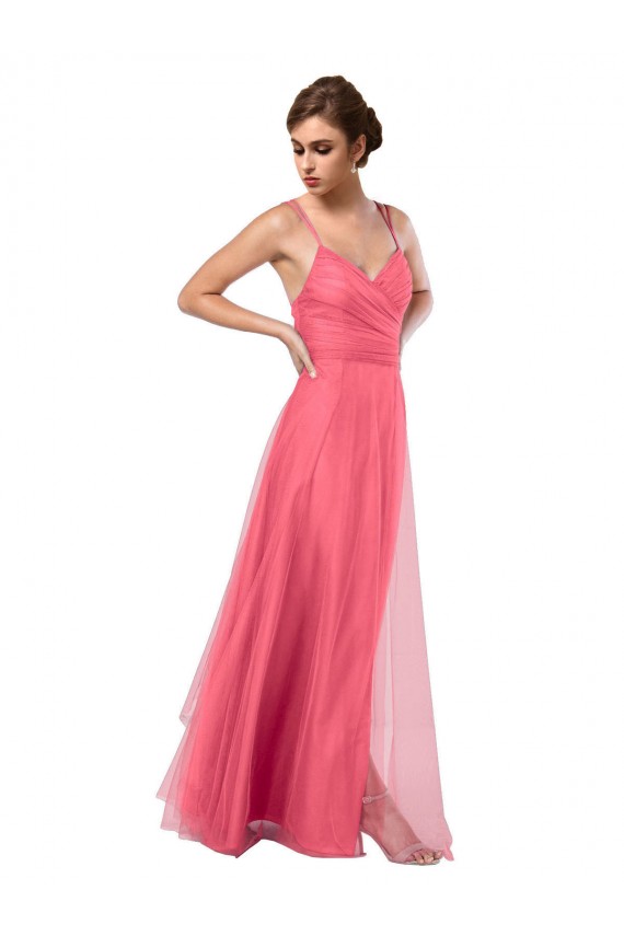 Long Sleeveless Tulle Watermelon Spaghetti Straps A-Line Bridesmaid Dress Colchester
