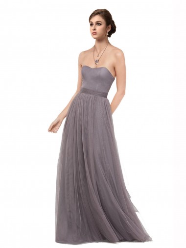 Long Sleeveless Tulle Pewter A-Line Bridesmaid Dress Colchester
