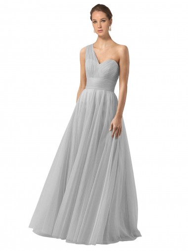 Long Sleeveless Tulle Silver A-Line Bridesmaid Gown Colchester