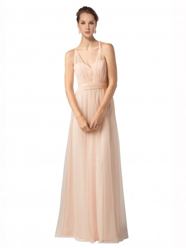 Long Sleeveless Tulle Nude A-Line Bridesmaid Dress / Evening Dress Colchester