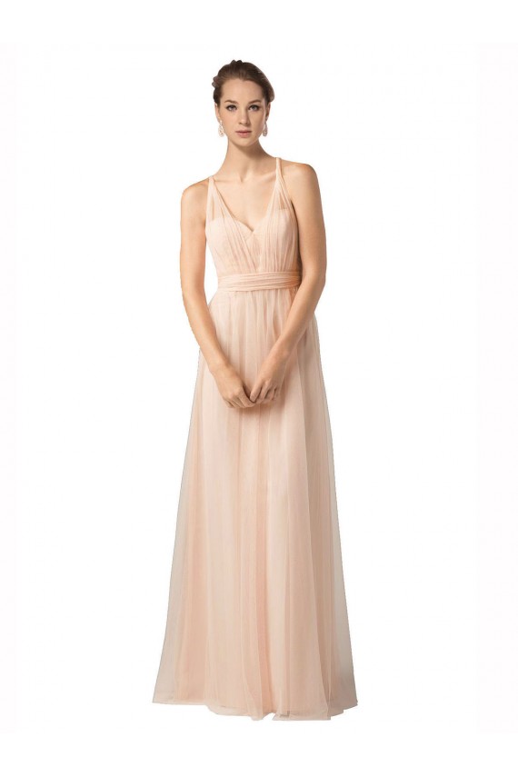 Long Sleeveless Tulle Nude A-Line Bridesmaid Dress / Evening Dress Colchester