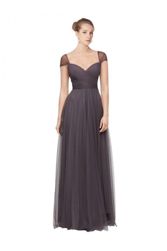 Long Cap Sleeves Tulle Pewter A-Line Bridesmaid Dress Colchester
