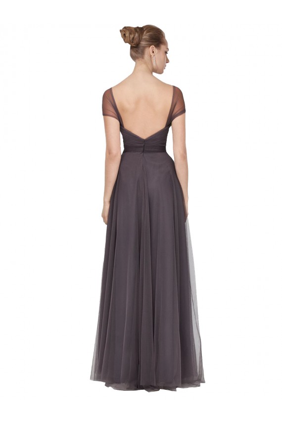 Long Cap Sleeves Tulle Pewter A-Line Bridesmaid Dress Colchester