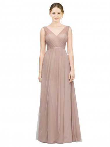 Long Sleeveless Tulle Blush A-Line Bridesmaid Dress Colchester