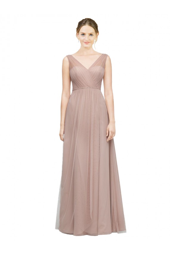 Long Sleeveless Tulle Blush A-Line Bridesmaid Dress Colchester