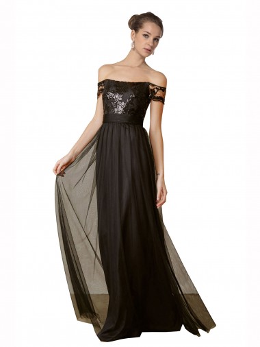 Long Sleeveless Tulle & Sequin Black A-Line Bridesmaid Dress Colchester