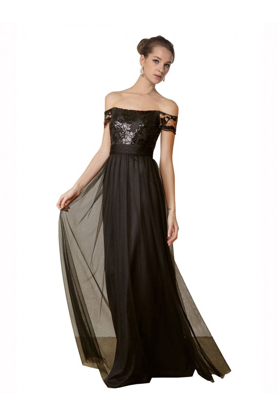Long Sleeveless Tulle & Sequin Black A-Line Bridesmaid Dress Colchester