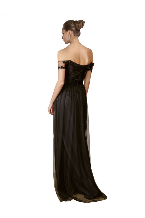 Long Sleeveless Tulle & Sequin Black A-Line Bridesmaid Dress Colchester