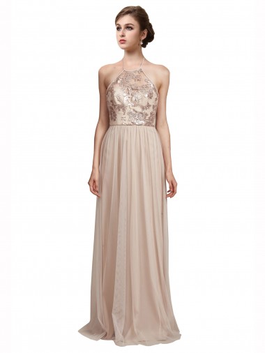 Long Sleeveless Tulle Nude A-Line Bridesmaid Dress Colchester
