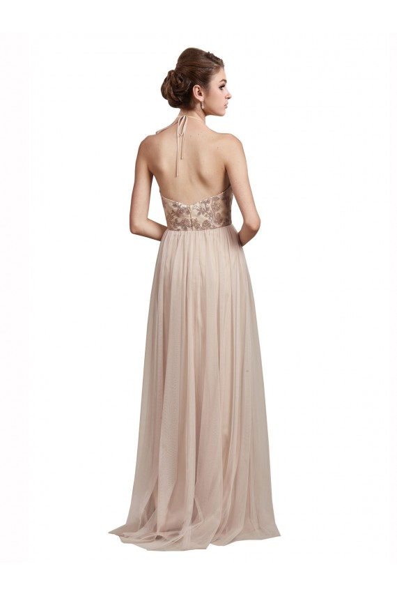 Long Sleeveless Tulle Nude A-Line Bridesmaid Dress Colchester