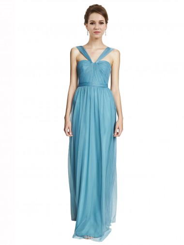 Long Sleeveless Tulle Sky Blue A-Line Bridesmaid Dress Colchester