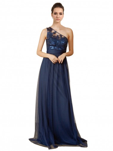 Sweep Train Sleeveless Tulle Dark Navy A-Line Bridesmaid Dress Colchester