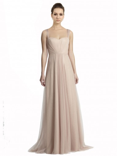 Long Sleeveless Tulle Nude A-Line Bridesmaid Evening Dress Colchester
