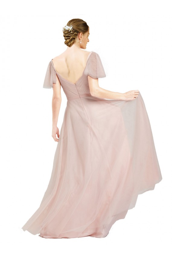 Long Flutter Sleeves Tulle Pink A-Line Formal Dress / Bridesmaid Dress Colchester