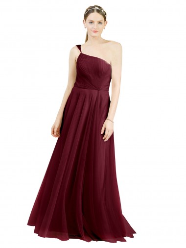 Long Sleeveless Tulle Burgundy A-Line Semi Formal Evening Dress / Bridesmaid Dress Colchester