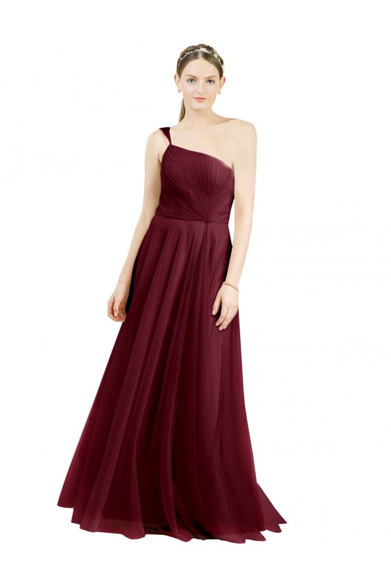 Long Sleeveless Tulle Burgundy A-Line Semi Formal Evening Dress / Bridesmaid Dress Colchester