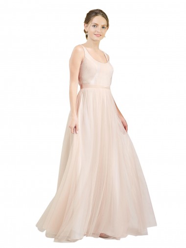 Long Sleeveless Tulle Pink A-Line Semi Formal Evening Dress / Bridesmaid Dress Colchester