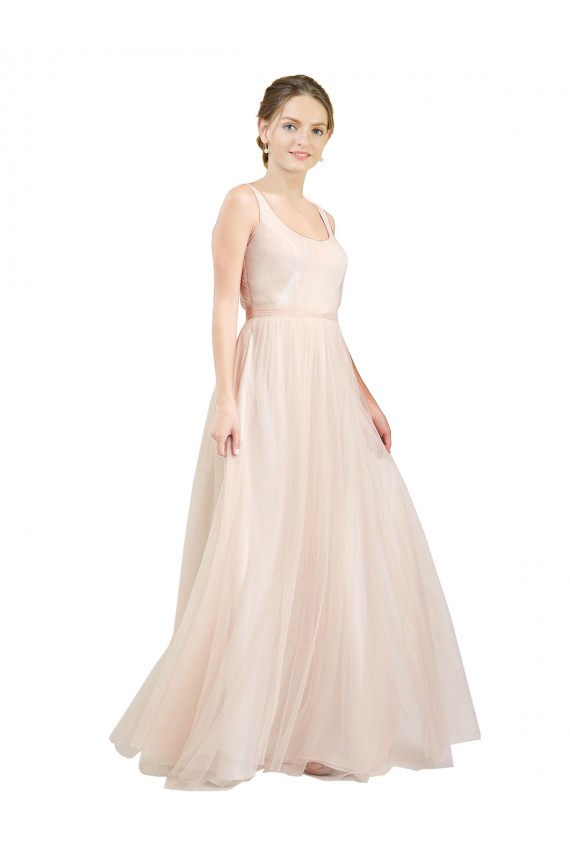 Long Sleeveless Tulle Pink A-Line Semi Formal Evening Dress / Bridesmaid Dress Colchester