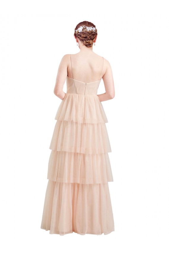 Long Sleeveless Tulle Pink V-Neck A-Line Semi Formal Evening Dress / Bridesmaid Dress Colchester