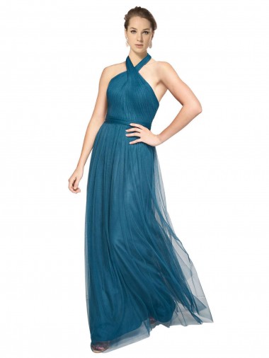Long Sleeveless Tulle Teal Green A-Line Bridesmaid Dress Colchester