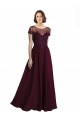 Long Cap Sleeves Tulle & Soft Chiffon Burgundy Gold A-Line Bridesmaid Dress Colchester