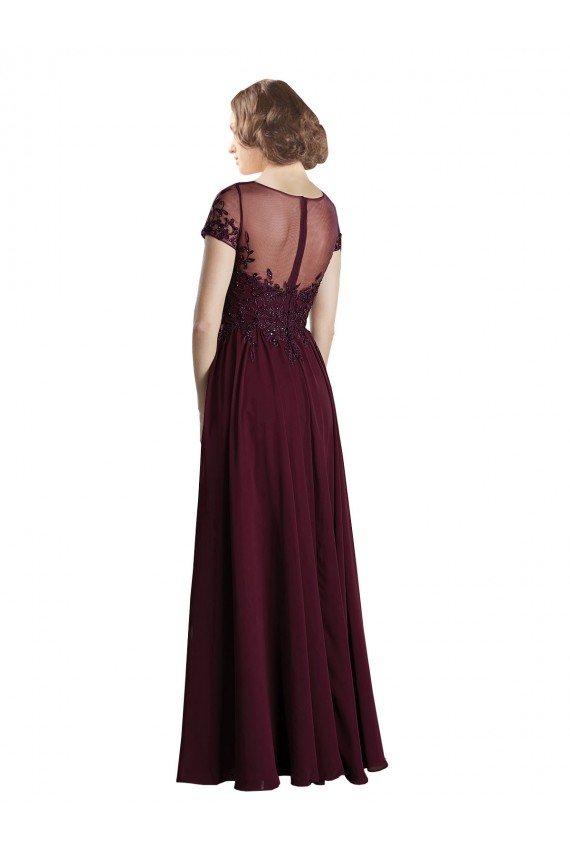 Long Cap Sleeves Tulle & Soft Chiffon Burgundy Gold A-Line Bridesmaid Dress Colchester