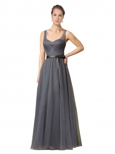 Long Sleeveless Tulle Slate Grey A-Line Formal Dress / Bridesmaid Dress Colchester