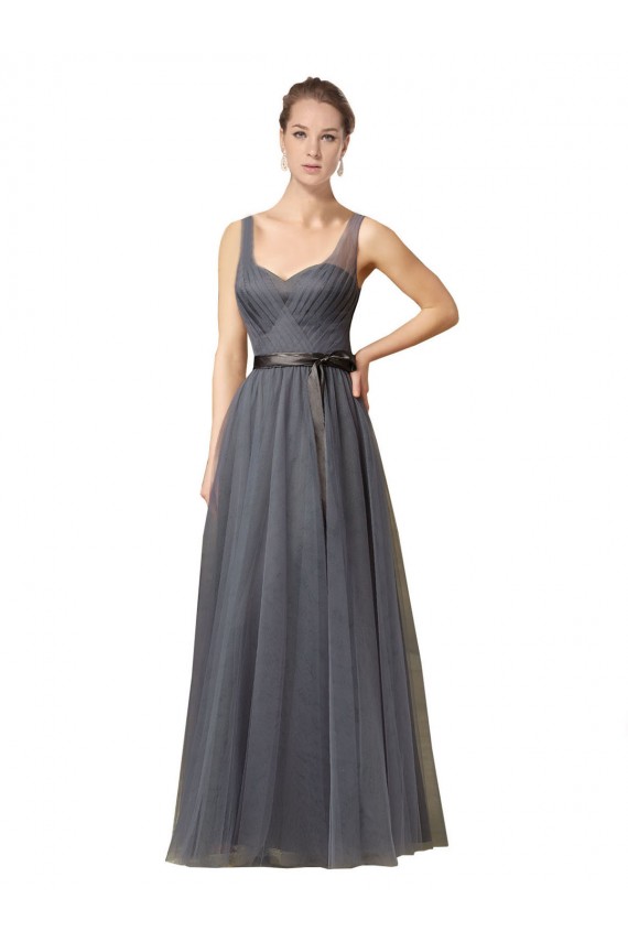 Long Sleeveless Tulle Slate Grey A-Line Formal Dress / Bridesmaid Dress Colchester