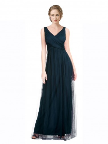 Long Sleeveless Tulle Blue A-Line Bridesmaid Dress Colchester