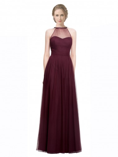 Long Sleeveless Tulle Red A-Line Bridesmaid Dress Colchester
