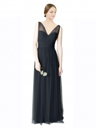 Long Sleeveless Tulle Pewter A-Line Formal Dress / Bridesmaid Dress Colchester