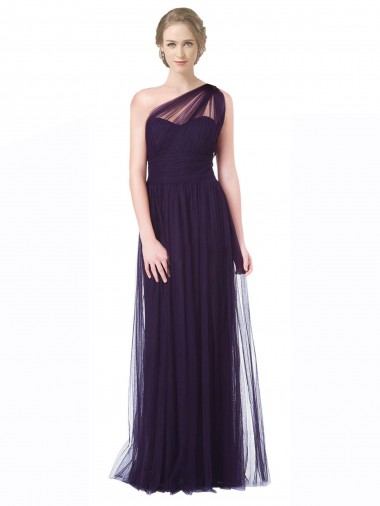 Long Sleeveless Tulle Plum A-Line Bridesmaid Dress Colchester