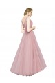 Long Sleeveless Tulle Pink V-Neck A-Line Bridesmaid Dress Colchester