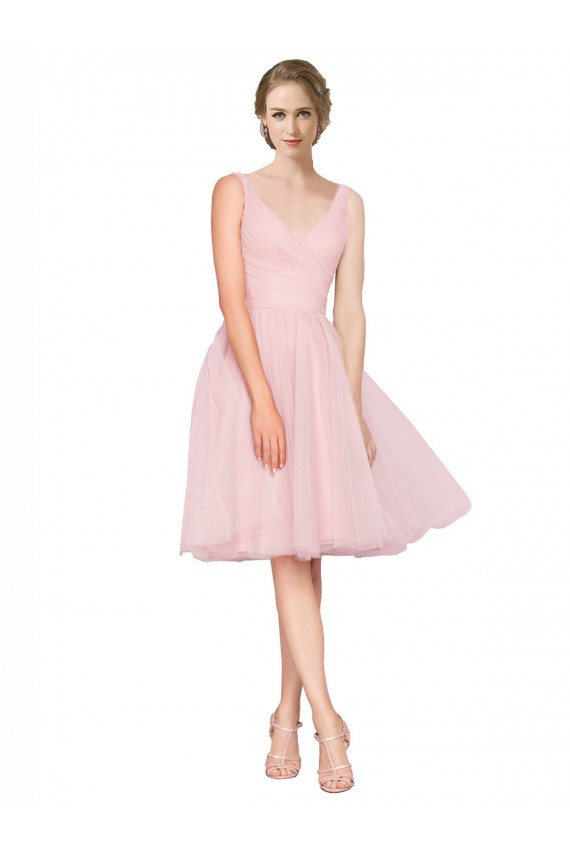 Knee Length Sleeveless Tulle Pink A-Line Bridesmaid Gown Colchester