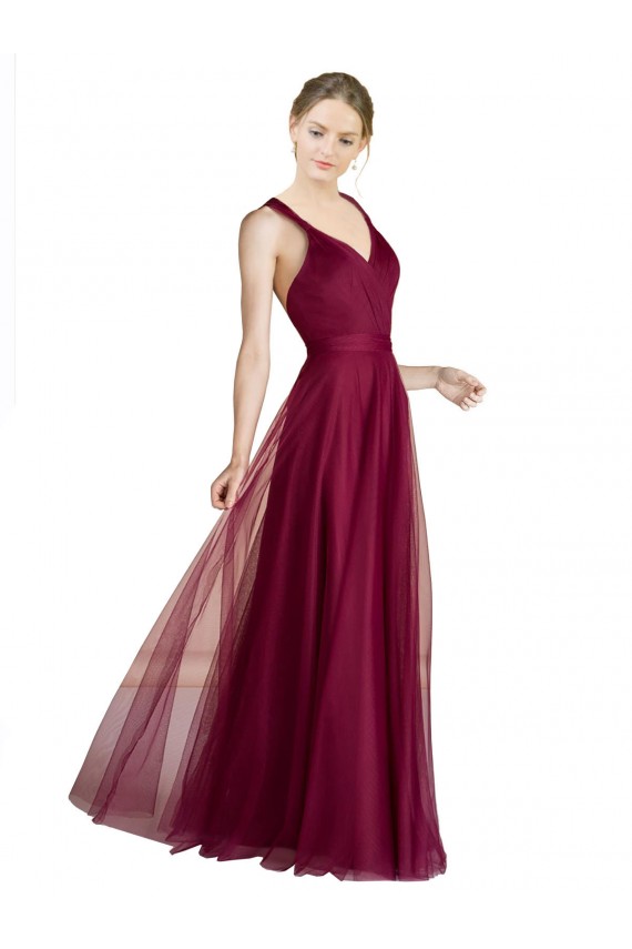 Long Sleeveless Tulle V-Neck A-Line Bridesmaid Dress Colchester