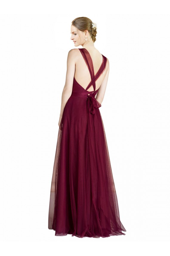 Long Sleeveless Tulle V-Neck A-Line Bridesmaid Dress Colchester