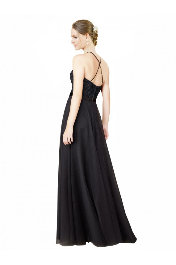 Long Sleeveless Tulle & Lace Slate Grey A-Line Bridesmaid Dress Colchester