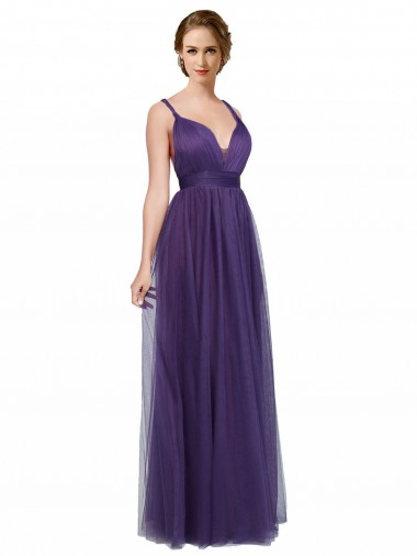 Long Sleeveless Tulle Purple A-Line Bridesmaid Dress Colchester