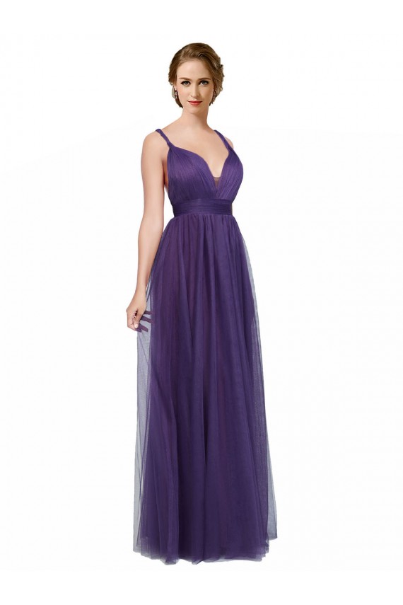 Long Sleeveless Tulle Purple A-Line Bridesmaid Dress Colchester