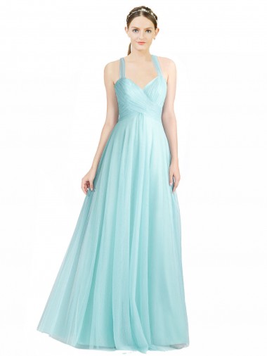 Long Sleeveless Tulle Mint Green A-Line Bridesmaid Dress Colchester