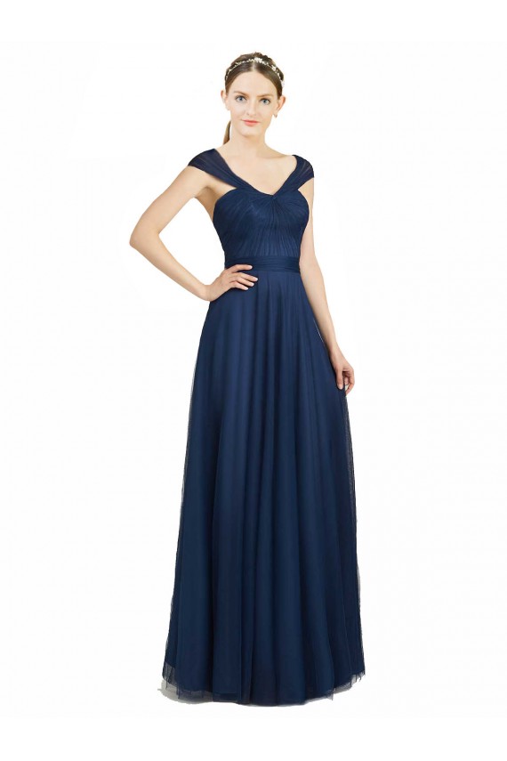 Long Sleeveless Tulle Dark Navy A-Line Bridesmaid Dress Colchester
