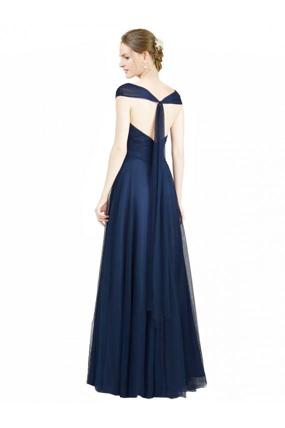 Long Sleeveless Tulle Dark Navy A-Line Bridesmaid Dress Colchester