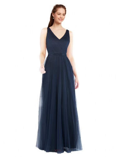 Long Sleeveless Tulle Dark Navy Sheath Bridesmaid Dress Colchester