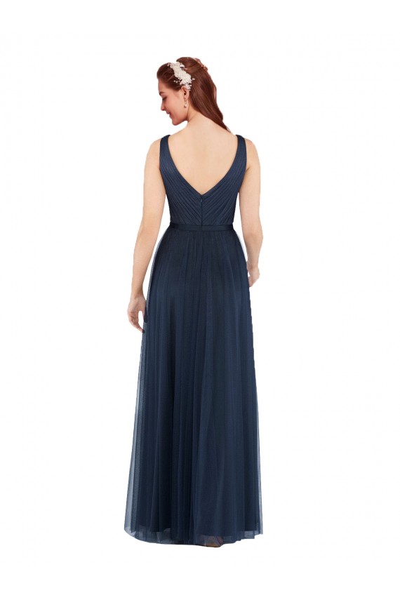 Long Sleeveless Tulle Dark Navy Sheath Bridesmaid Dress Colchester
