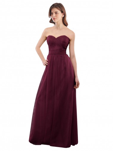 Long Sleeveless Tulle Burgundy Sweetheart A-Line Bridesmaid Dress Colchester
