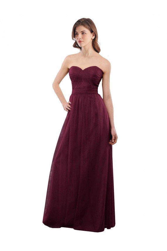 Long Sleeveless Tulle Burgundy Sweetheart A-Line Bridesmaid Dress Colchester