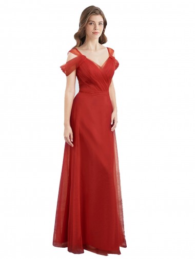 Long Cold Shoulder Tulle Red A-Line Formal Dress / Bridesmaid Dress Colchester
