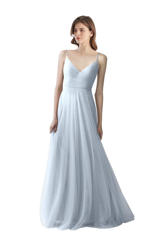 Long Sleeveless Soft Tulle Light Sky Blue A-Line Bridesmaid Dress Colchester