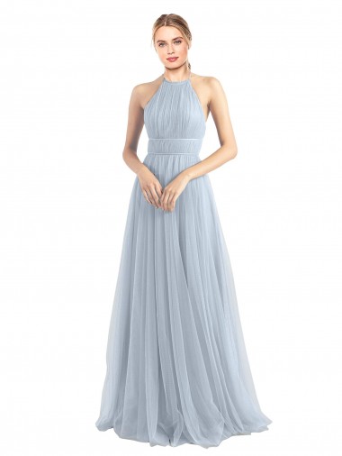 Long Sleeveless Tulle Light Sky Blue A-Line Bridesmaid Dress Colchester