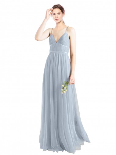 Long Sleeveless Tulle Light Sky Blue Spaghetti Straps A-Line Evening Dress / Bridesmaid Dress Colchester